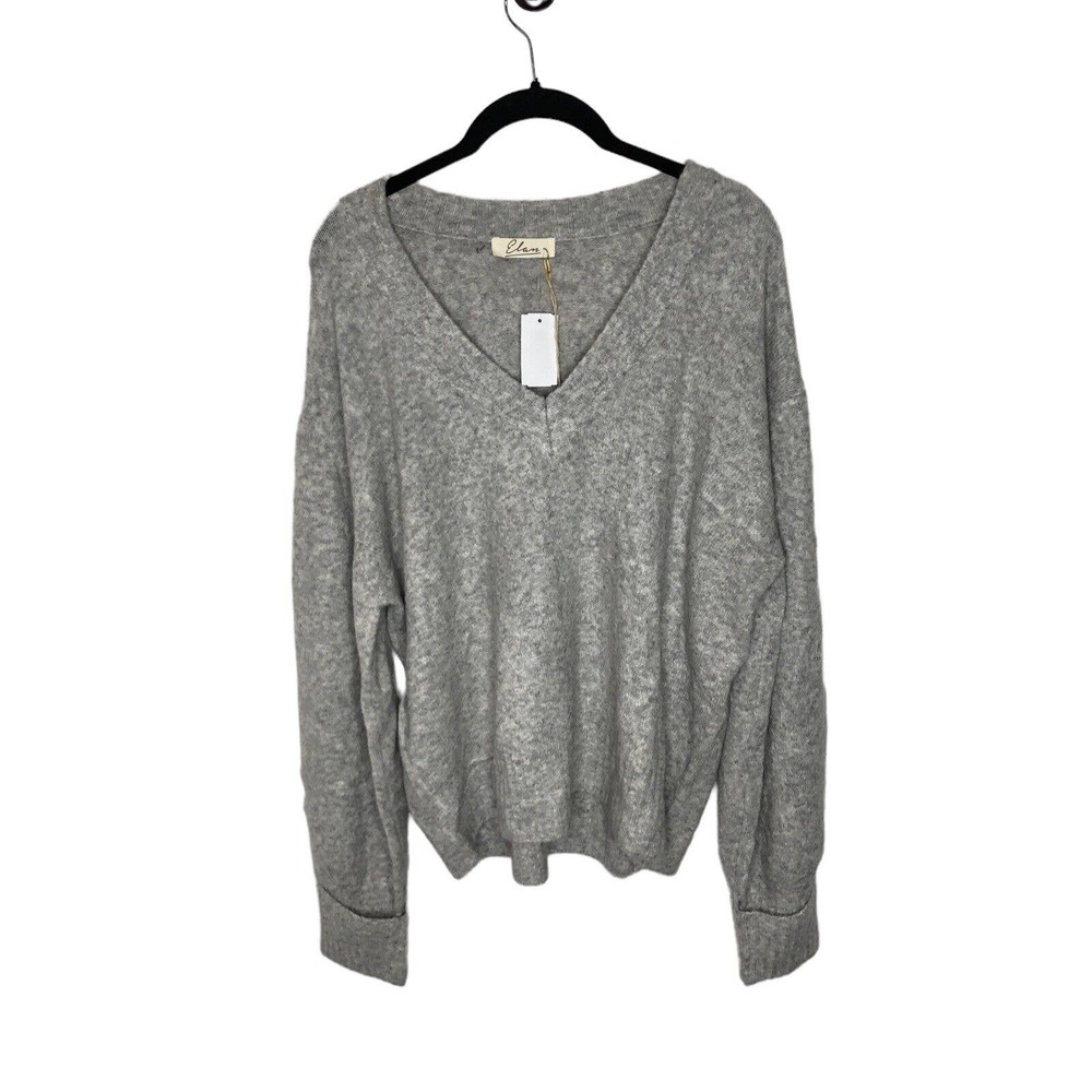 NWT Elan Womens V Neck Sweater Size Large Gray Lightweight Soft & Cozy - Picture 4 of 12